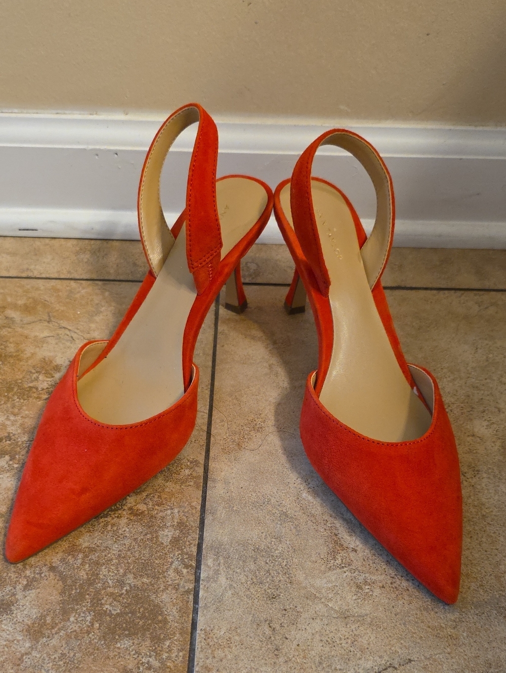 Ann Taylor Orange Suede Pointed-Toe Slingback Heels